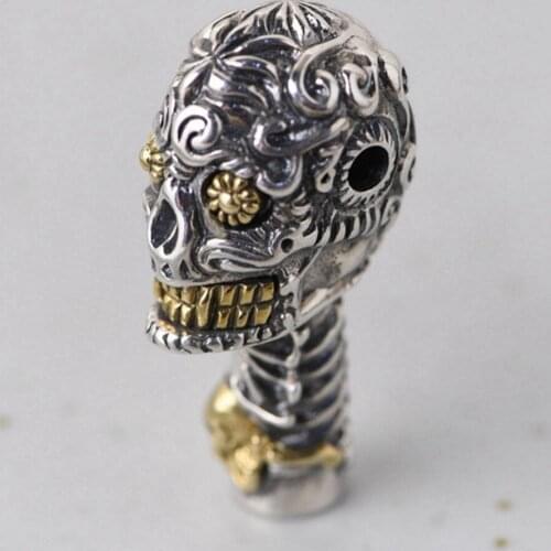 BOCAI new real S925 Silver Vintage Skull Pendant for Men and Women Handmade DIY Buddha Head Tee Accessories