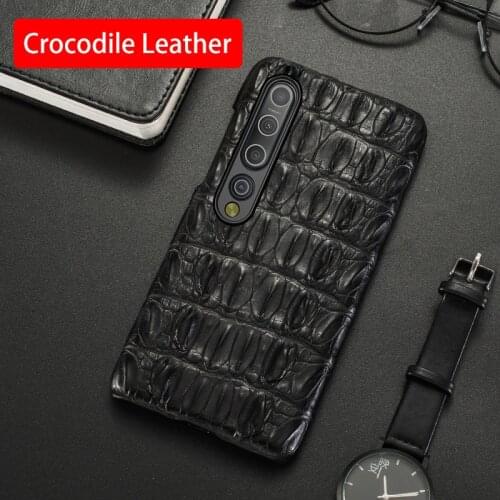 Natural Crocodile Leather Phone Case For Xiaomi Mi 10 Pro 9 8 SE Mix 2S Note 10 Pro Cases Luxury Alligator Tail Bone Fin Cover