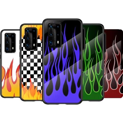 Tempered Glass Cover Neon Flames Fire For Huawei P40 P30 P20 P10 Pro Plus Lite 5G 2019 Phone Case