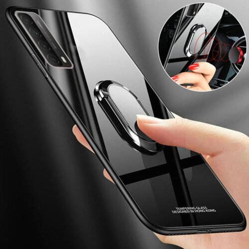 For Huawei P Smart 2021 Y7A Case Candy Hard Tempered Glass Phone Cover for Huawei P Smart Pro Magnetic Ring Stand Holder Cases
