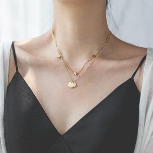 YUN RUO Never Fade Yellow Gold Color Double Layer Star Pendant Necklace European Woman Jewelry Fashion Titanium Steel Accessory