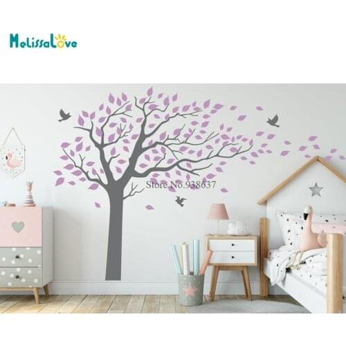 Giant Tree with Leaves and Birds Sticker Nursery Decal Kids Playroom Living Room Home Decor Removable Vinyl Wall Stickers BB579