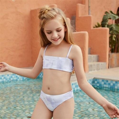 For 5~10 Years Children Swimsuits Two Piece Bikinis Girls Summer Swimming Beach Wear Teens Lavender Swimwear Lively Monokini