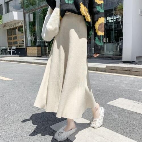 Limiguyue Autumn Winter female fashion solid casual Skirts Cotton Women Warm A Line Maxi Skirt High Waist Long Knit Skirt K297