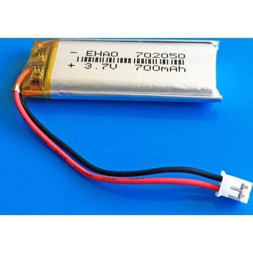 3.7V 700mAh lithium polymer lipo Rechargeable battery JST PH 2.0mm 2pin for MP3 GPS DVD bluetooth recorder e-book camera 702050