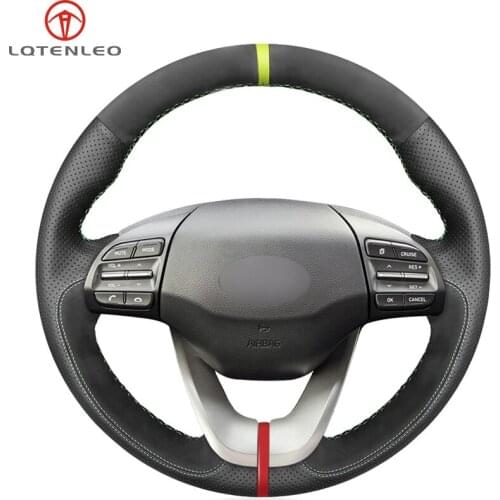 LQTENLEO Black Suede Leather Steering Wheel Cover For Hyundai Veloster 2018 2019 i30 2016-2019 Elantra GT 2017-2019 Elantra 2019
