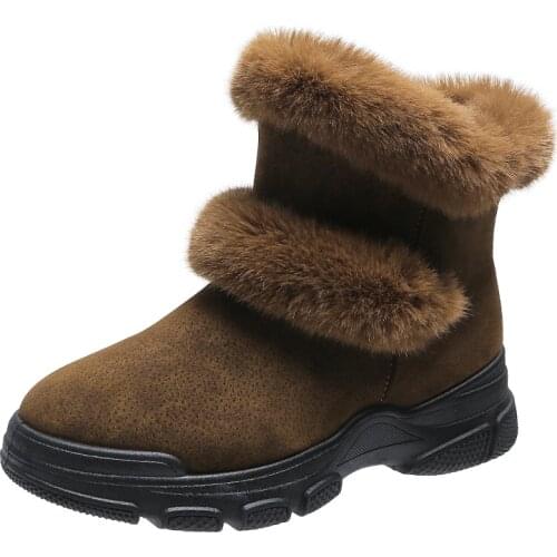 Cute Wool Snow Boots 2020 Winter Fashion Womens Flats Shoes Apricot Black 35-40 Plus Size Ankle Boots Dropshipping Plush Shoes