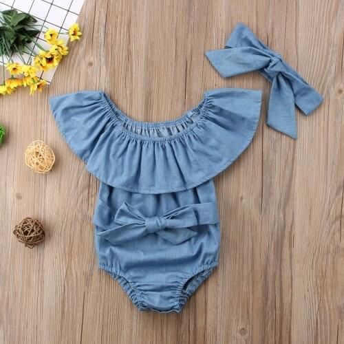 Cute Newborn Toddle Infant Baby Girls Front Bowknot Bodysuit Ruffle Sleeveless Jumpsuit Cotton Summer Outfits Clothes 0-24M