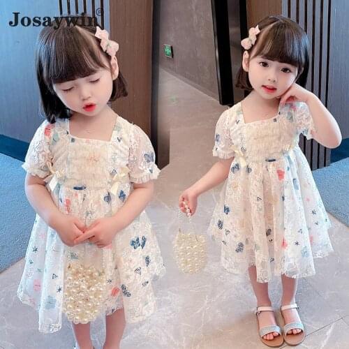 2021 New Kids Dress for Girls Mesh Print Butterfly Girl Dress Vestidos Casual Party Princess Girls Dresses Children Clothes
