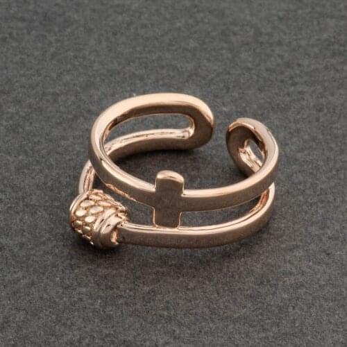 New 585 Rose Gold Color Open Rings Round Cross Shape Design Women Rings Hollow Wedding Romantic Fashion Jewelry Unusual Rings