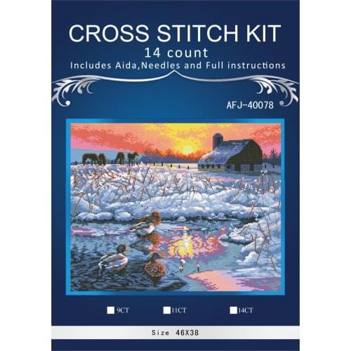 Oneroom snowing sundown Scenery Embroidery Needlework Crafts 14CT Unprinted DMC DIY Quality Cross Stitch Kits Handmade