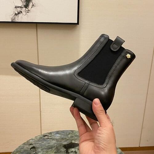 Autumn And Winter 2020 New Style Small Fragrance Chelsley Boots Women Leather Thick Heel Martin Boots Short High Heel Spring And