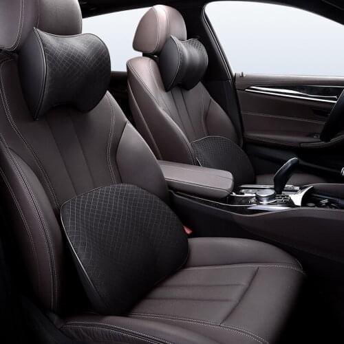 3D Memory Foam Car Headrest Pillow Leather Embroidered Seat Supports Sets Back Cushion Adjustment Auto Neck Rest Lumbar Pillows