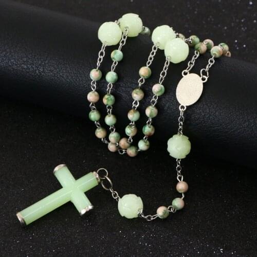 Religious Cross Pendent Gothic Rosary Necklace Jesus Charms Praying Jewelry Alloy Luminous Christ Beads Chian Choker