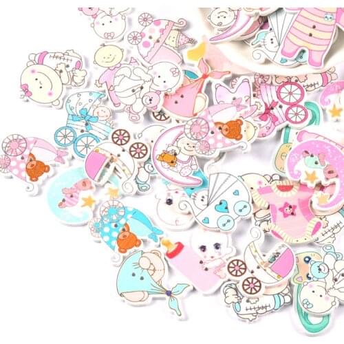25pcs Blue and Pink Wood Baby Buttons for Handwork Sewing Scrapbook Clothing Crafts Accessories Gift Card 25-35mm