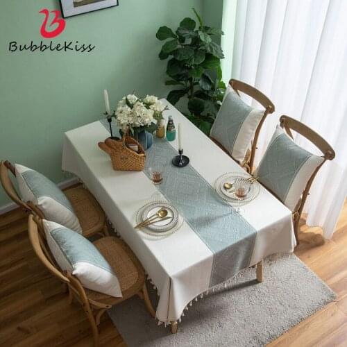 Bubble Kiss Tablecloth Japanese Tassel Jacquard Simple Geometric Coffee Table Home Dining Decoration Soft Anti-Stain Table Cover