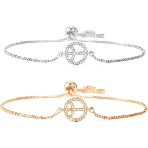 Adjustable Chain Bracelet Luxury Zircon Crystal Peace Pendant Charm Bracelets Bangles Women
