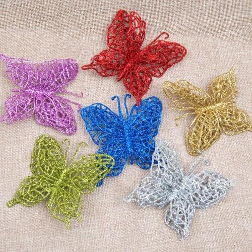 Chic Artificial Flower Butterfly Ornaments Hanging Ornament Christmas Tree Decorations Flower New Year Party pendants Decor
