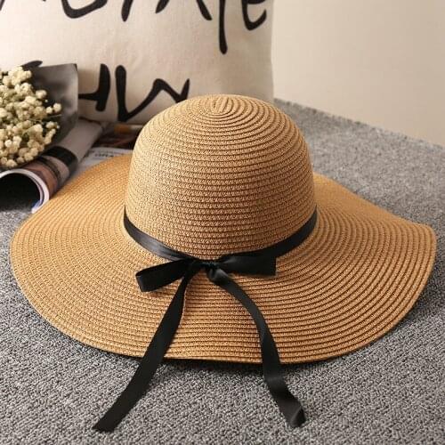 Summer Wide Brim Straw Hat For Women Female Foldable Sun Protection Beach Travel Cap Lady Bow Outdoor Holiday Hats