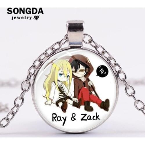 SONGDA Horror Anime Angels of Death Necklace Cosplay Gift Ray & Zack Q Version Pattern Crystal Glass Pendant Necklace Collection