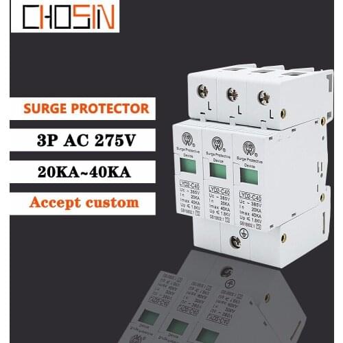 Surge Protector C40-3P 20ka~40ka 275V 385V 420V Ac Spd House Protective Low-voltage Arrester Device 2p+n Lightning Protection