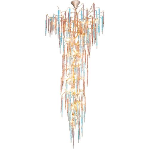 YiYing Duplex Staircase Roof Lighting All-copper Branch Hollow Living Room Lighting French Villa Roof Lighting Luxury Crystal