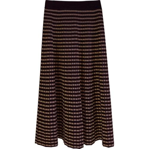 High Waist Plaid Thick Skirt Jupe Femme Saia Women A-Line Pleated Skirt Women Autumn Knitted Long Skirts Faldas