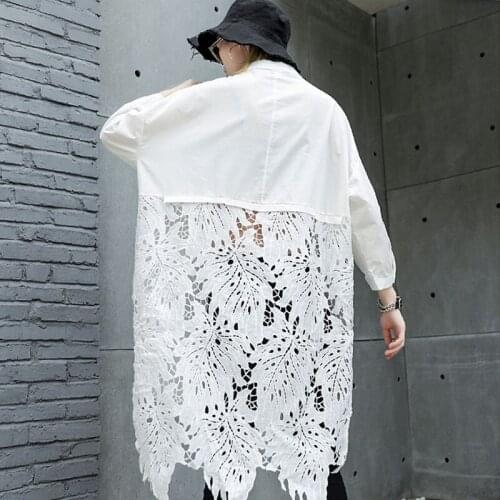 Autumn 2021 Womens Stand Collar Long Sleeve Black Lace Hook Flower Hollow Out Splice Plus Size Shirt Blouse Fashion Tops Female