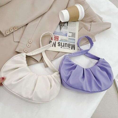 Folds Design Small Shoulder Armpit Bags for Women Nylon Solid Color Pleated Elegant Soft Cloud Handbags Female Casual Travel Bag