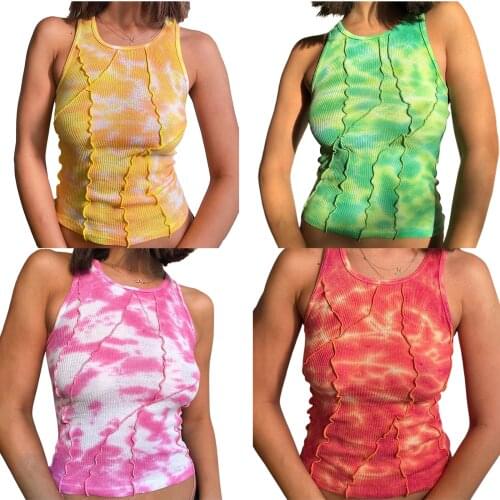 Womens Wrapped Vest Sleeveless Top, Dye Printed Casual Party Tummy Control Sports Summer Clothes