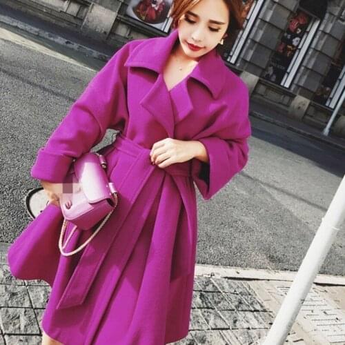 2020 New Winter Women Thick Warm Woolen Coats Fashion Office Ladies Loose Fit Belted Long Trench Coat Female Wool Blends Outwear