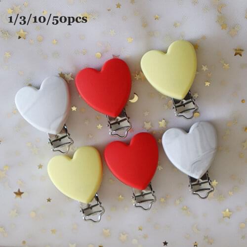 1-50Pcs Heart Shape Baby Pacifier Chain Clip Stainless Steel Nipple Holder DIY Teething Soothie Holder Perle Silicone Dummy Clip