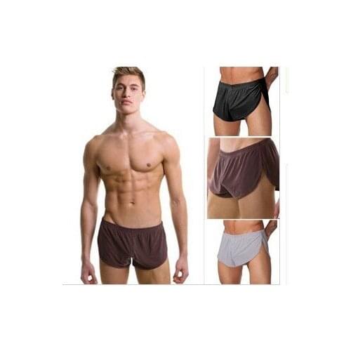 1Lot/2pcs Comfortable Sexy Mens Boxer U convex pouch Underwear Split Short Smooth Slacks Pajama Bottoms Men White Black Brown