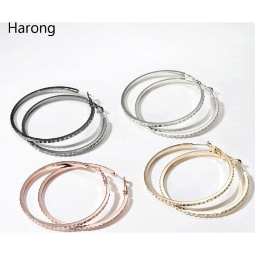 1pair 4 Color Fashion Woman Large Hoop Earrings Copper Trendy Crystal Zircon Round Loop Earrings For Girls Valentines Day Gift