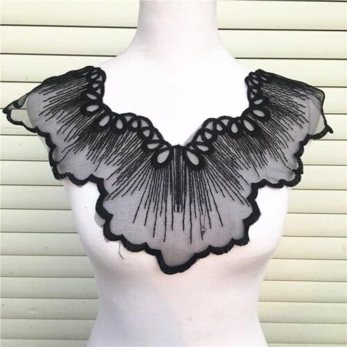 1 pc Black Embroidery Mesh Organza Guipure Lace Collar Fabric DIY Floral Neckline Lace Sewing Accessories Applique
