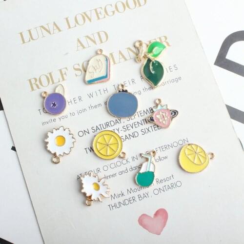 10pcs Diy enamel cartoon plant fruit lemon charms alloy pendant for bracelet/earring/necklace metal handmade jewelry makingXL627