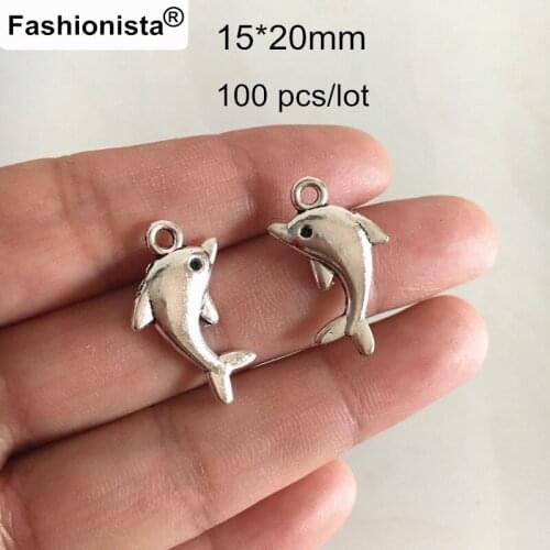 100 Pcs Cute Dolphin charms ( double sided ) 15*20m Antique Silver Color,DIY Jewelry Charms - Free Shipping
