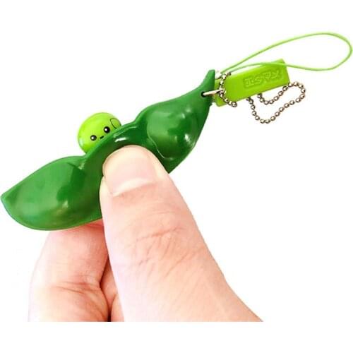 Creative Keychain Kawaii Squishy Peas In A Pod Keyring Edamame Keychain Cute Mochi Bean Fidget Toy Gift
