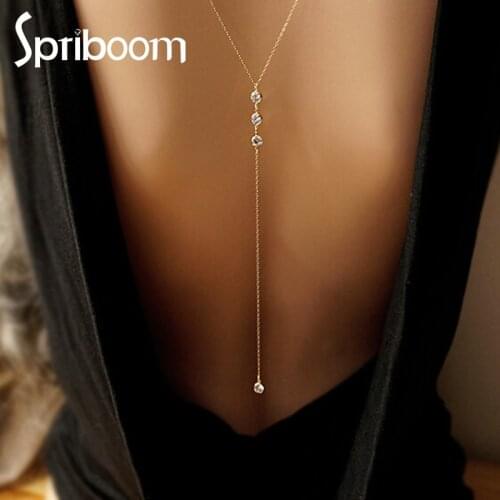 Sexy Bare Back Chain for Women Long Crystal Pendant Necklace Bride Wedding Body Chain Fashion Female Body Jewelry Accessories