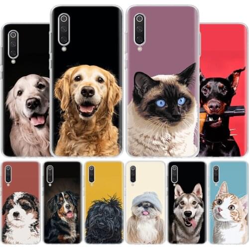 Lovely Cute Cat Dog Smile Cover Phone Case For Xiaomi Note 10 Mi 11 9 8 CC9 5X 6X 9T 10T A3 Poco X3 NFC F1 Pro Lite + Coque A1 A