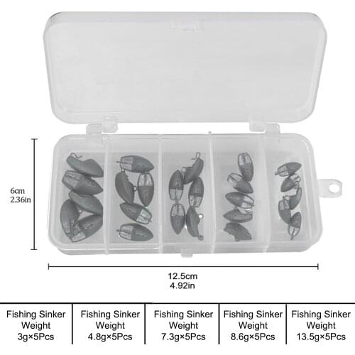 25Pcs/Box Ship Drop Shot Fishing Sinker 3g 4.8g 7.3g 8.6g 13.5g Bullet Weight Fishing Accessories Pesca Soft Worm Hook Tackle