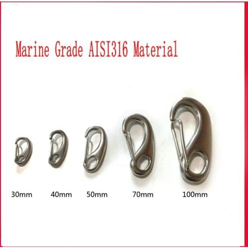 HQ 5PCS Marine Grade AISI316 Stainless Steel Egg Shape Spring Snap Hook Clip Quick Link Carabiner Eye Shackle Lobster Buckle