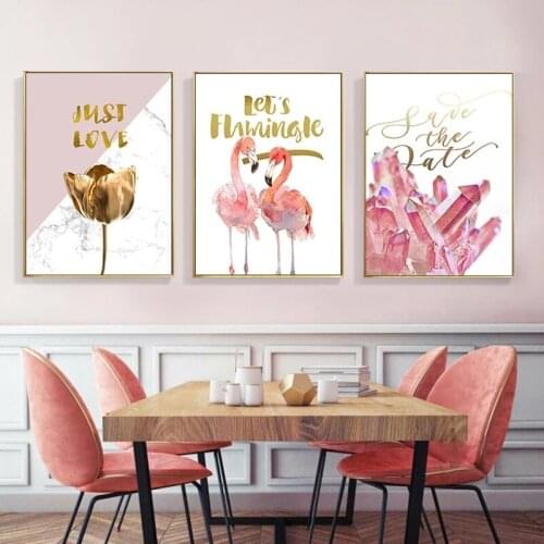 Pink Flamingo Canvas Painting Lotus Canvas Art Painting Sweet Love Flamingo Animal Art Painting Girls Room Home Decor Gift