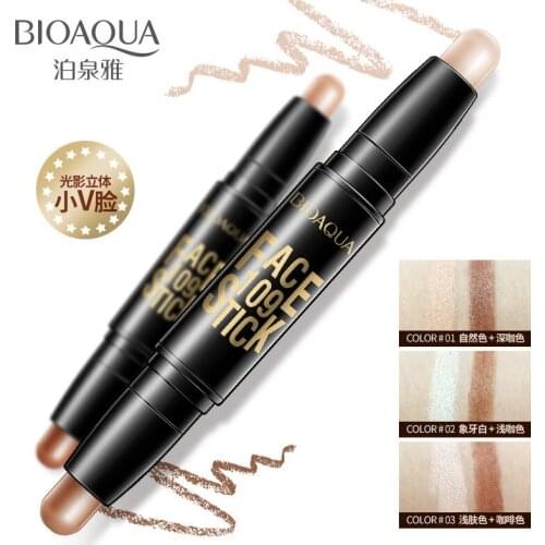 BIOAQUA Double Head 3D Bronzer Highlighter Stick Face Makeup Concealer Pen Foundation Stick Cream Texture Contour Brush
