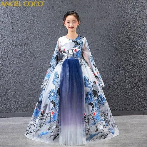 China Catwalk Flower Girls Evening Dress Children Host Model Evening Gown Princess Dubai Abaya Robe Fille de fleur Falda niña