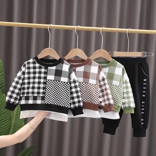 Spring Autumn baby Boy Clothing Set lattice T-shirt+ Long Pant 2PCS Kids Tracksuit Children Suit For Boys Sets Toddler Clothes