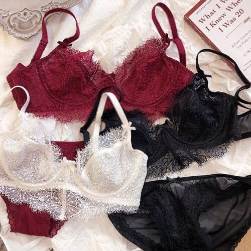 New Plus Size B C D Cup Bra Set Sexy Lace Ultrathin Women Underwear Summer Transparent Bras and Panties 70-85 BCD Lingerie