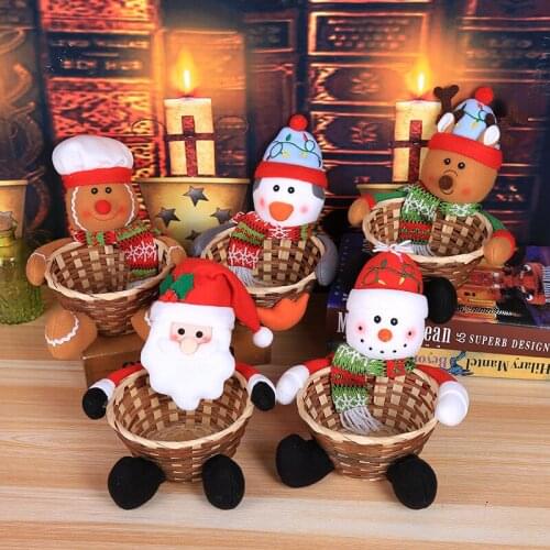 Candy Box Christmas Candy Storage Box Decoration Table Ornament Santa Claus Snowman Elk Rattan Basket Bowl Gift PAK55