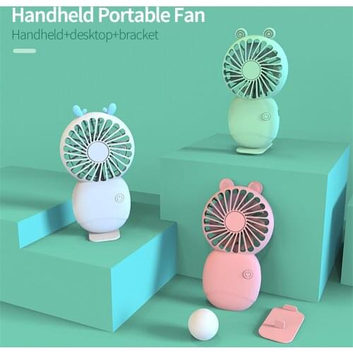 Summer Mini Cute Handheld Fan USB Rechargeable Wind Power Cooling Fan Desktop with Base Mobile Phone Bracket for Outdoor Office