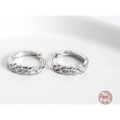 LKO Geometry Exquisite Circle Inlay Zircon Crystal Pierced Earrings 925 Sterling Silver Fashion For Women Girl Jewelry Ornaments